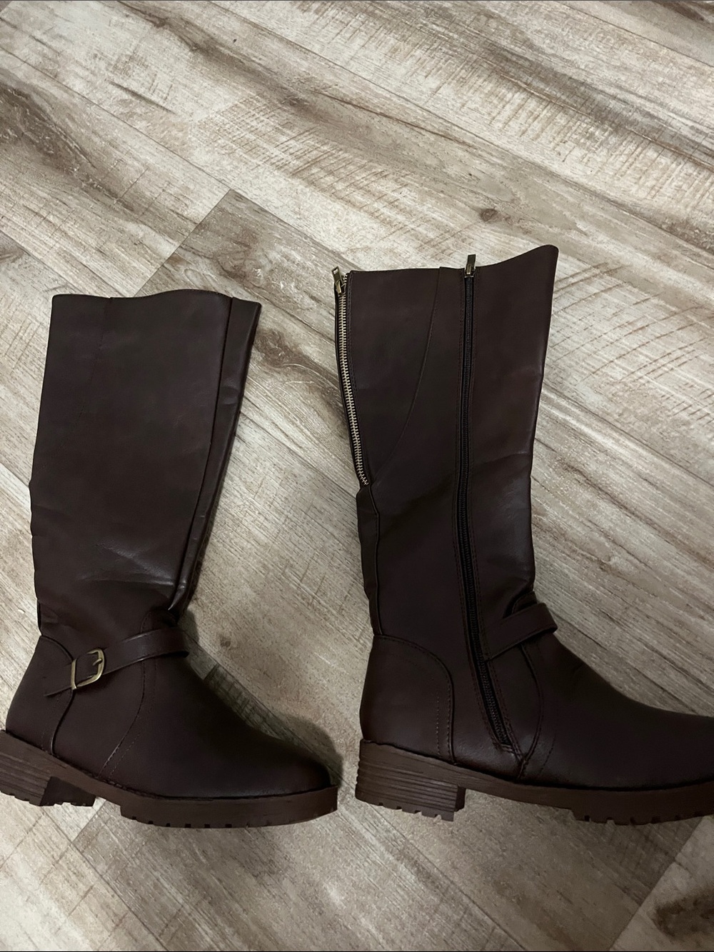 Women's Dark Brown Mid-Calf Moto Boots with Side Zip